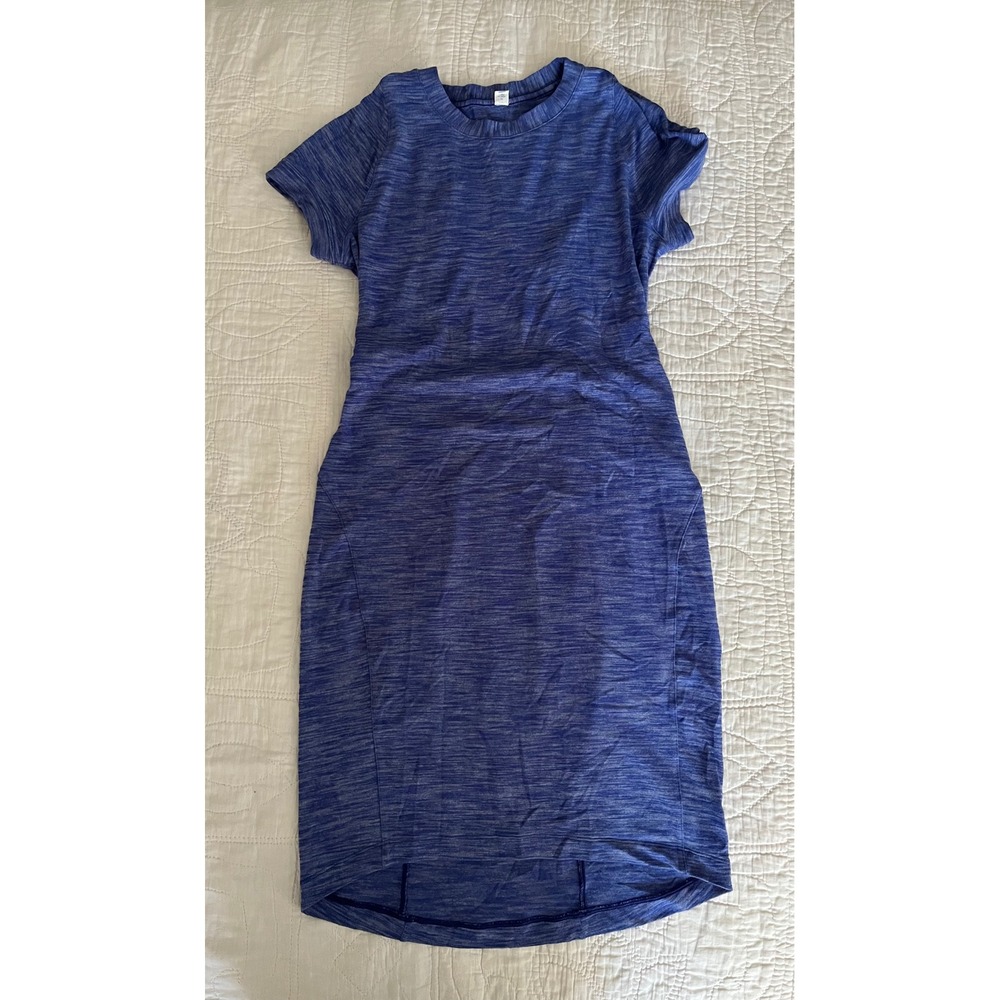Lululemon Blue Space Dye Short Sleeve Pocket Dress High Low Hem Size 6